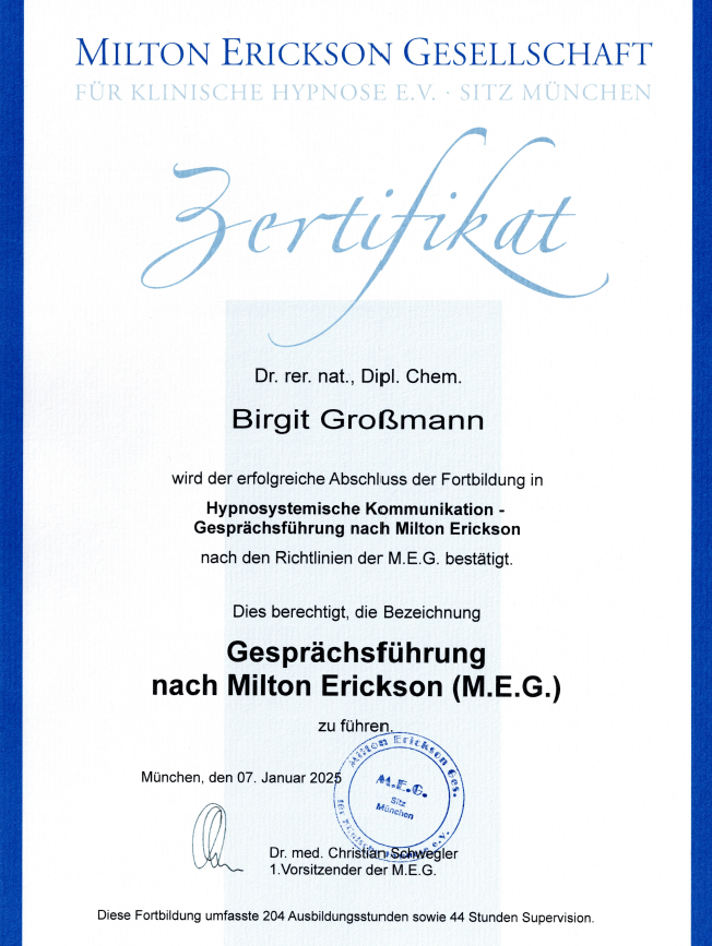 Zertifikat MEG KomHyp Fortbildung